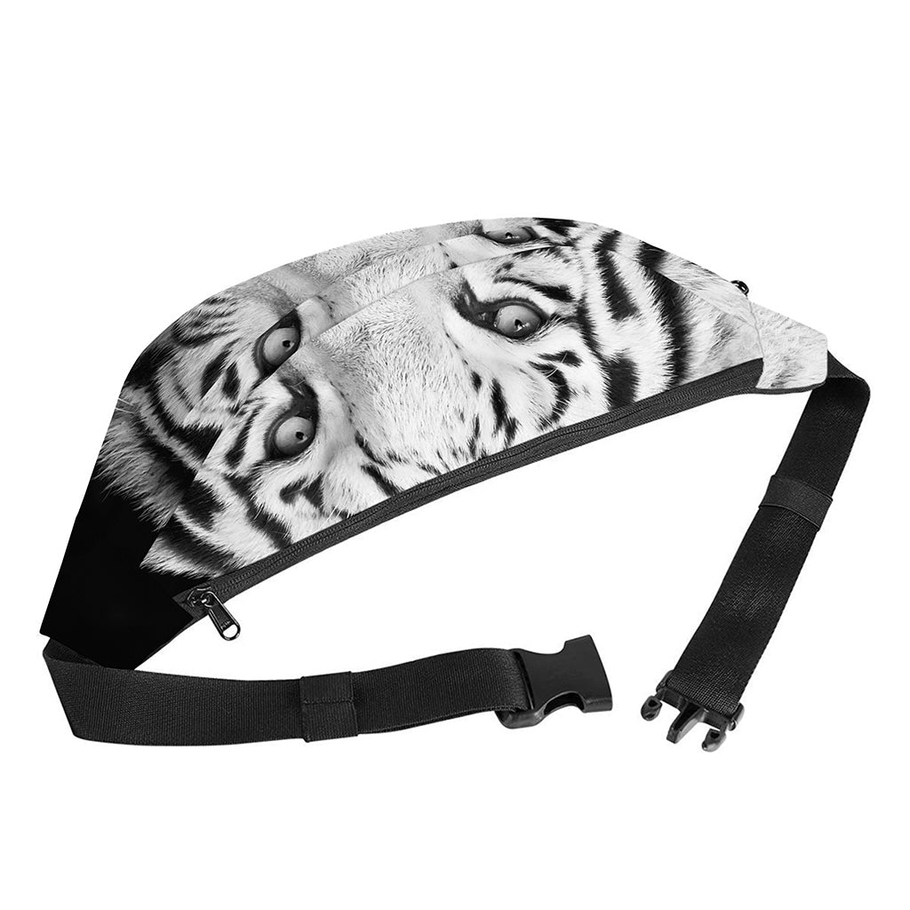 Monochrome White Bengal Tiger Print Fanny Pack