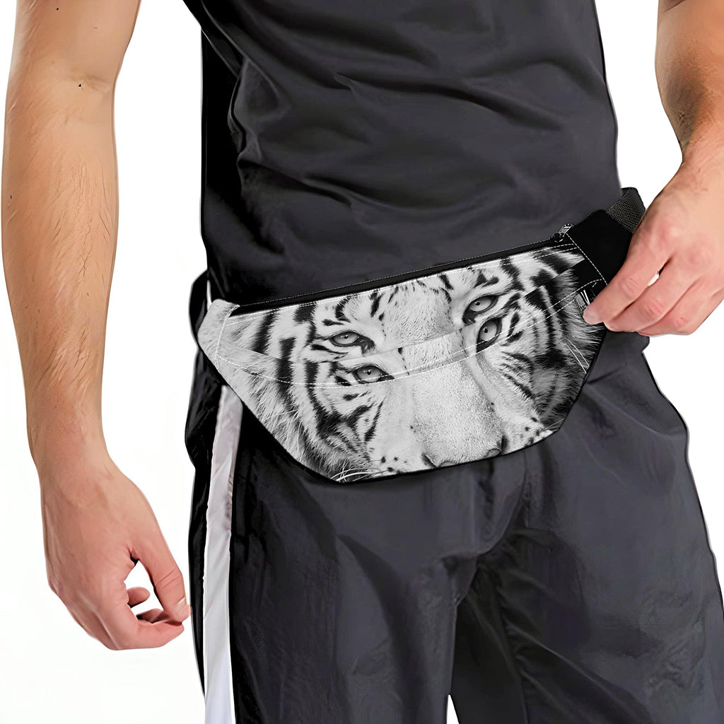 Monochrome White Bengal Tiger Print Fanny Pack
