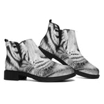 Monochrome White Bengal Tiger Print Flat Ankle Boots