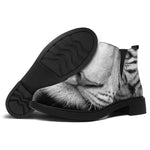 Monochrome White Bengal Tiger Print Flat Ankle Boots
