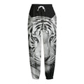 Monochrome White Bengal Tiger Print Fleece Lined Knit Pants