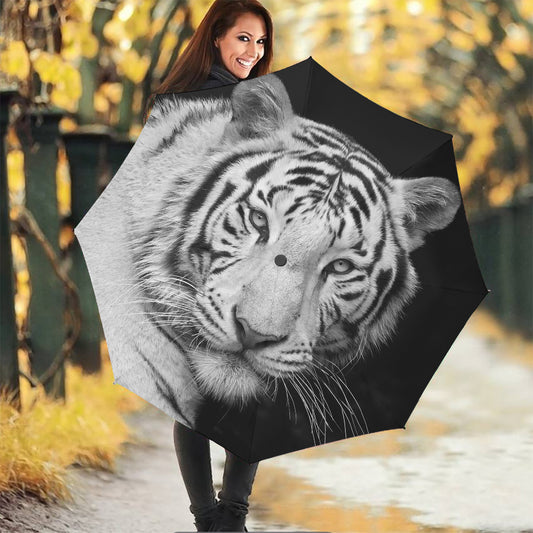 Monochrome White Bengal Tiger Print Foldable Umbrella