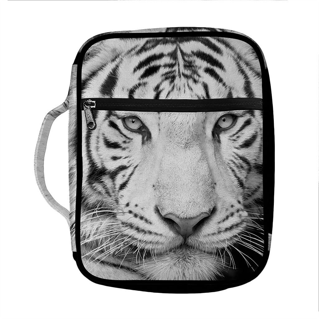 Monochrome White Bengal Tiger Print Front Pocket Bible Bag
