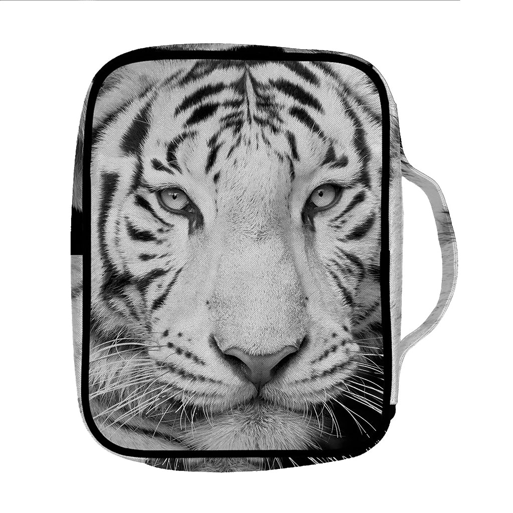 Monochrome White Bengal Tiger Print Front Pocket Bible Bag