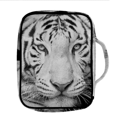 Monochrome White Bengal Tiger Print Front Pocket Bible Bag