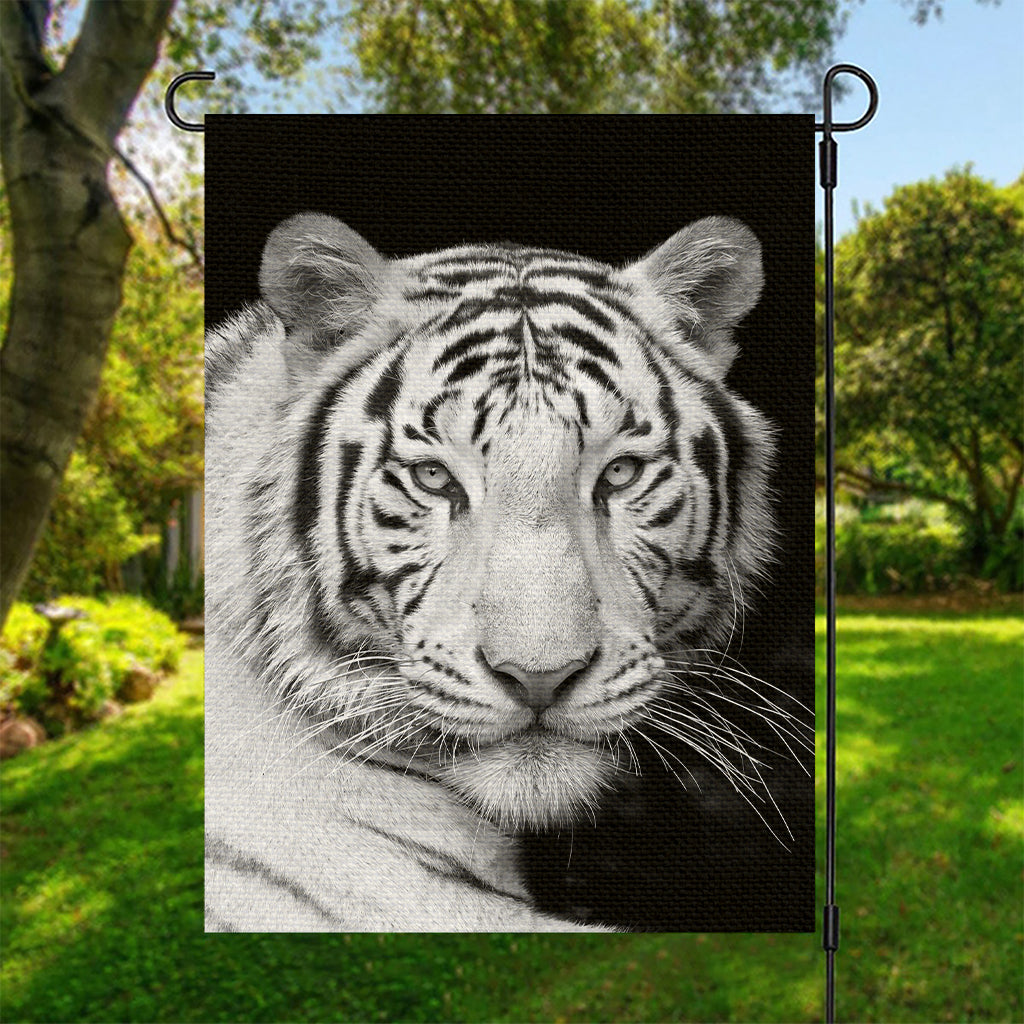 Monochrome White Bengal Tiger Print Garden Flag