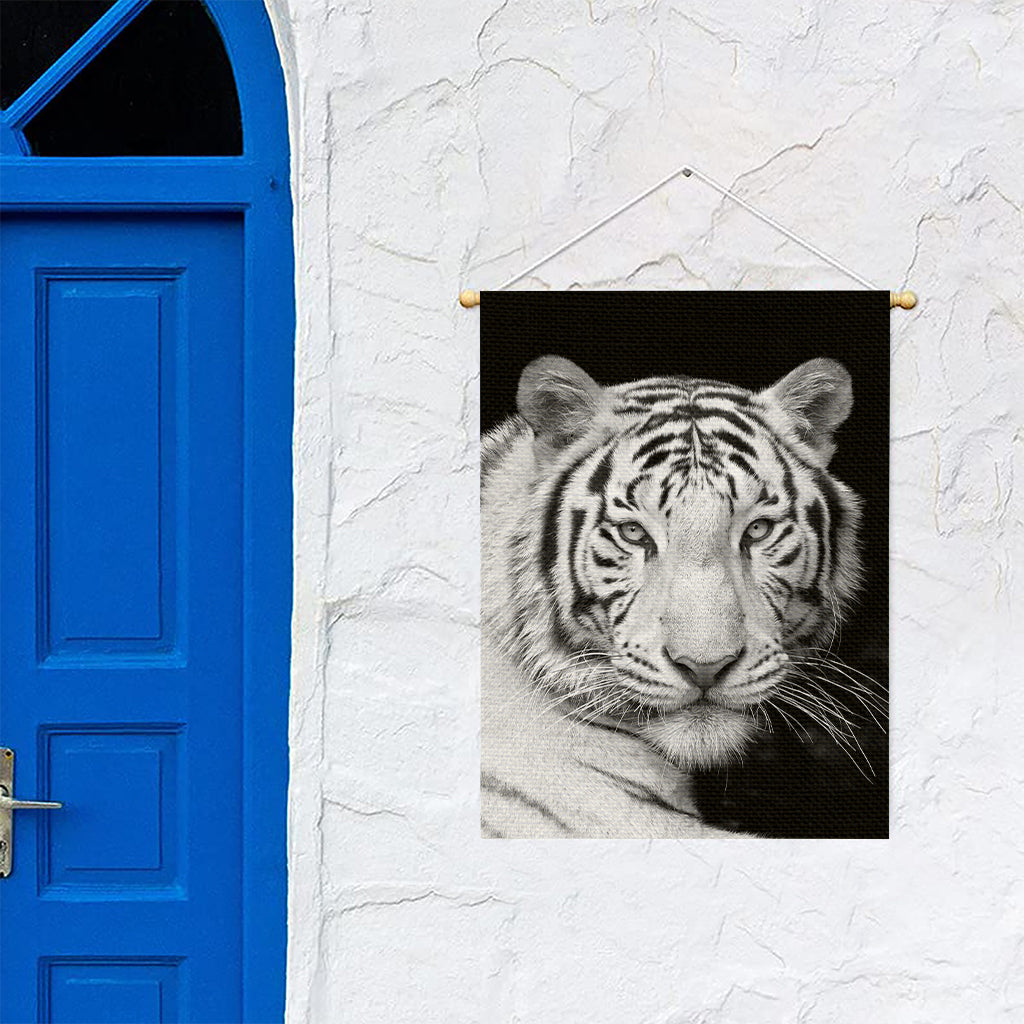 Monochrome White Bengal Tiger Print Garden Flag