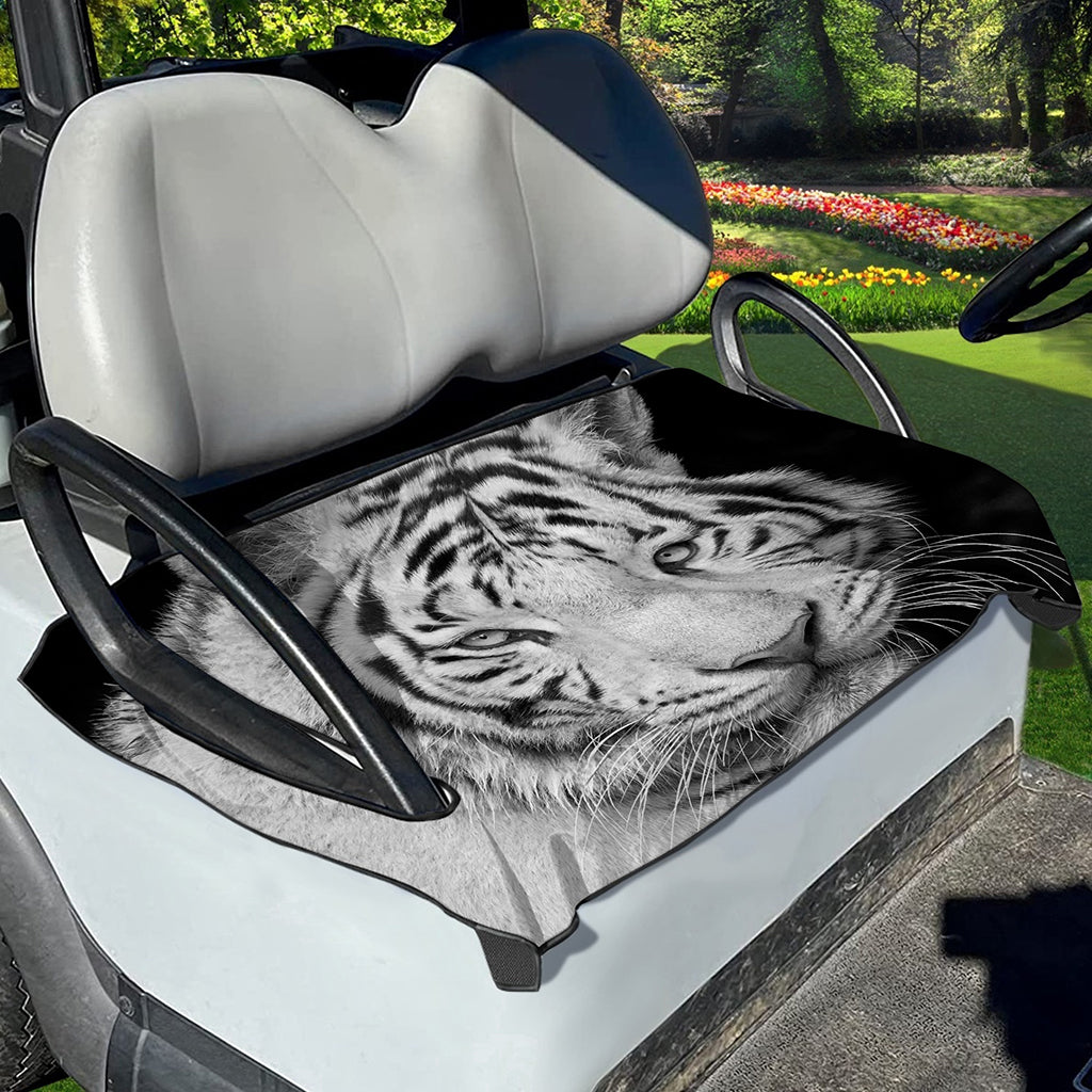 Monochrome White Bengal Tiger Print Golf Cart Seat Cover