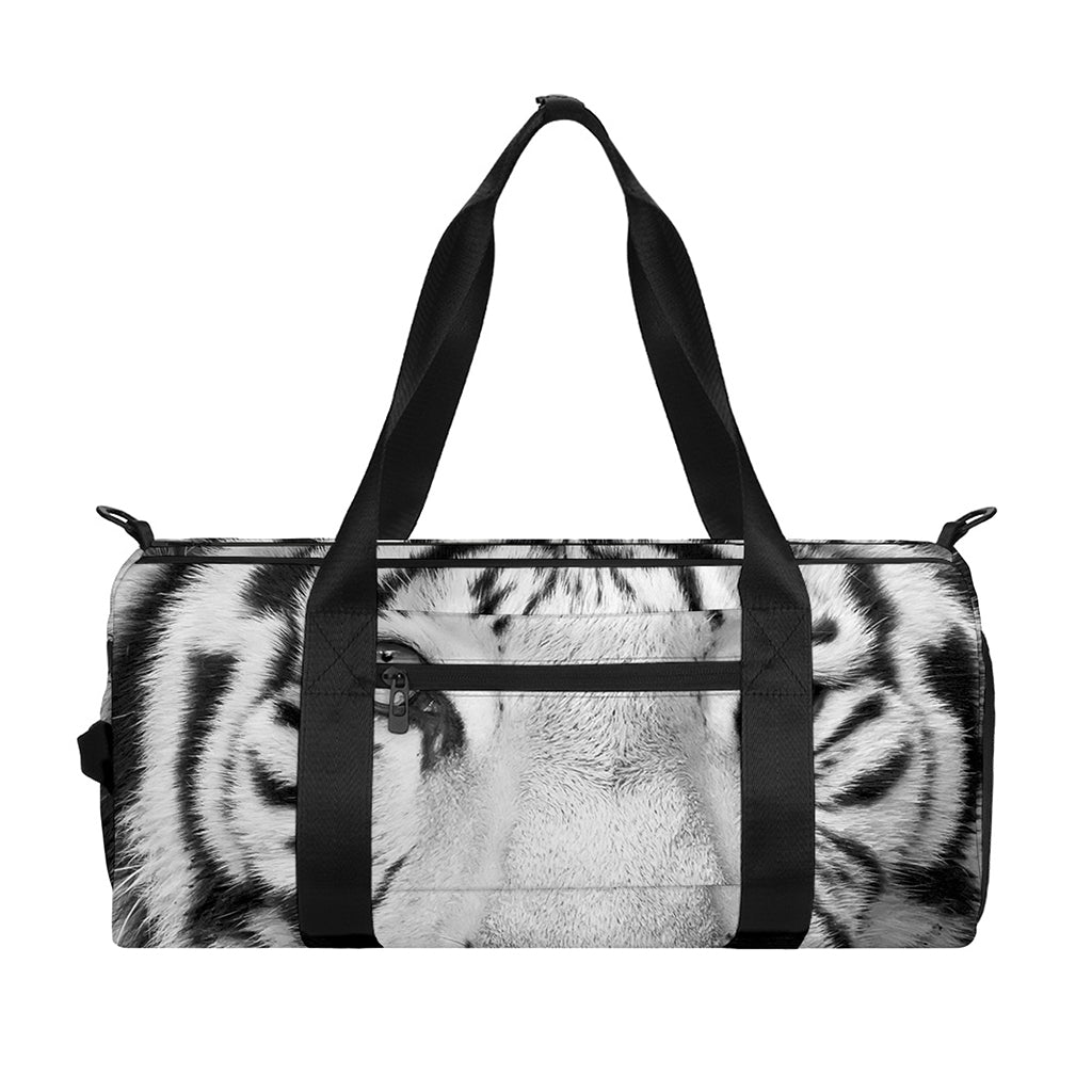 Monochrome White Bengal Tiger Print Gym Bag