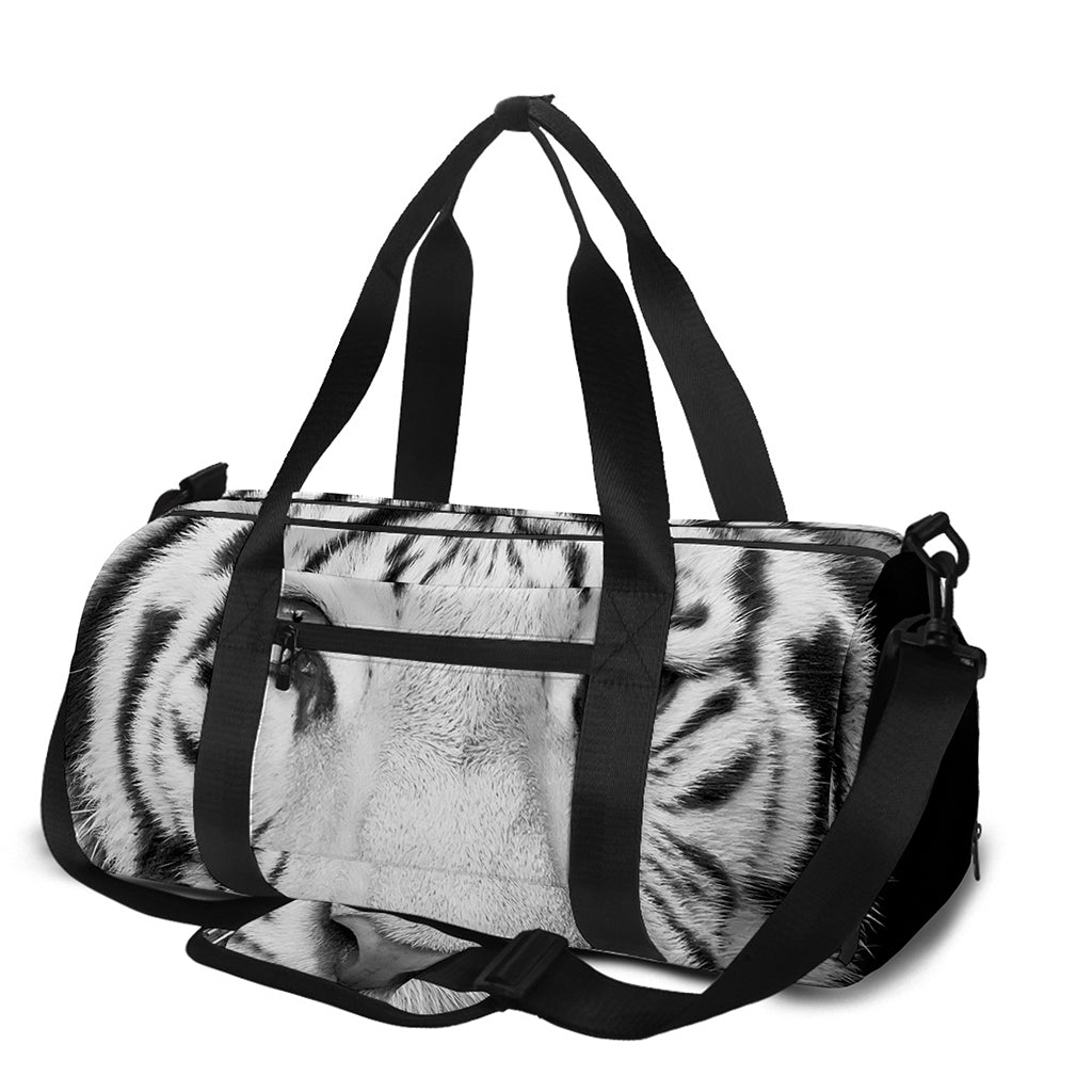 Monochrome White Bengal Tiger Print Gym Bag