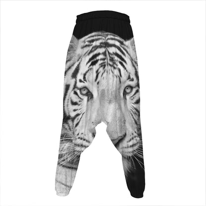 Monochrome White Bengal Tiger Print Hammer Pants