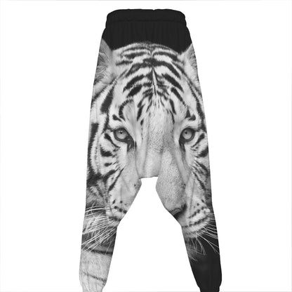 Monochrome White Bengal Tiger Print Hammer Pants