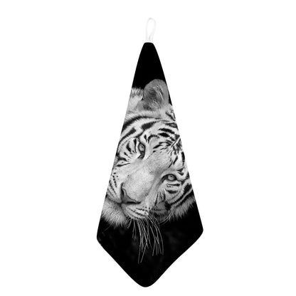 Monochrome White Bengal Tiger Print Hand Towel