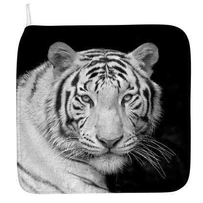 Monochrome White Bengal Tiger Print Hand Towel