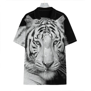 Monochrome White Bengal Tiger Print Hawaiian Shirt