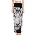 Monochrome White Bengal Tiger Print High Slit Maxi Skirt