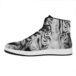 Monochrome White Bengal Tiger Print High Top Leather Sneakers