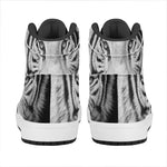 Monochrome White Bengal Tiger Print High Top Leather Sneakers