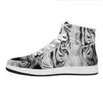 Monochrome White Bengal Tiger Print High Top Leather Sneakers