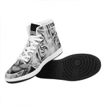 Monochrome White Bengal Tiger Print High Top Leather Sneakers