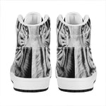Monochrome White Bengal Tiger Print High Top Leather Sneakers