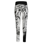Monochrome White Bengal Tiger Print High-Waisted Pocket Leggings