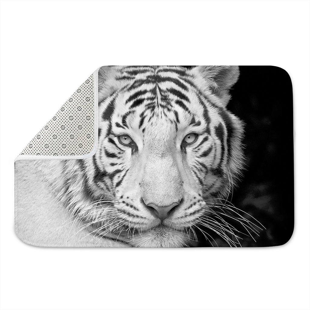 Monochrome White Bengal Tiger Print Indoor Door Mat