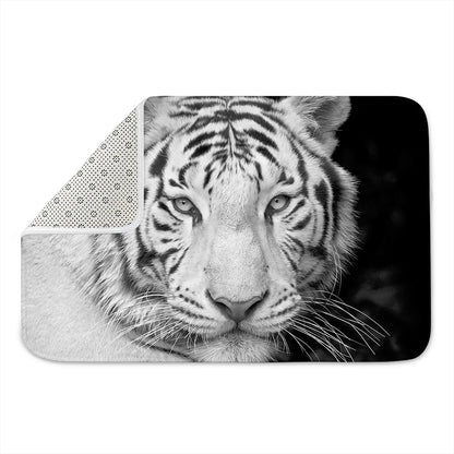 Monochrome White Bengal Tiger Print Indoor Door Mat