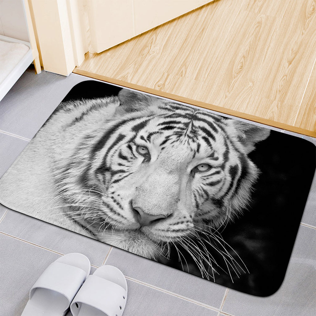 Monochrome White Bengal Tiger Print Indoor Door Mat