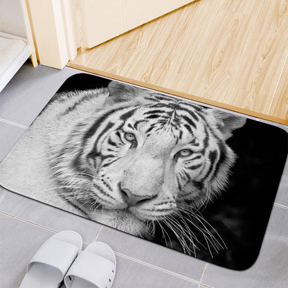 Monochrome White Bengal Tiger Print Indoor Door Mat