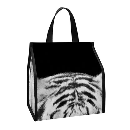 Monochrome White Bengal Tiger Print Insulated Lunch Tote