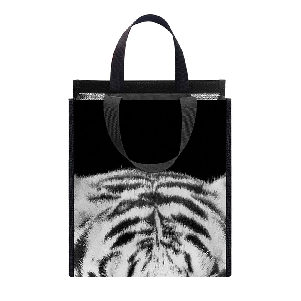 Monochrome White Bengal Tiger Print Insulated Lunch Tote