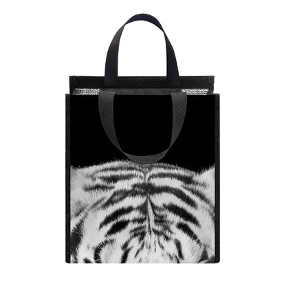 Monochrome White Bengal Tiger Print Insulated Lunch Tote