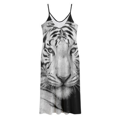 Monochrome White Bengal Tiger Print Jersey Midi Cami Dress
