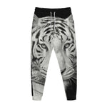 Monochrome White Bengal Tiger Print Jogger Pants