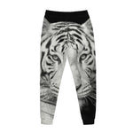 Monochrome White Bengal Tiger Print Jogger Pants