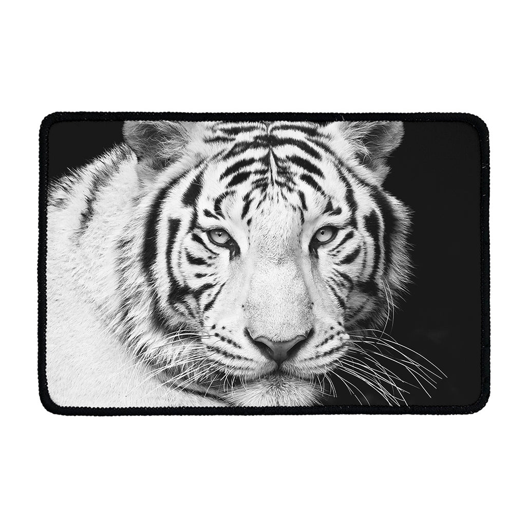 Monochrome White Bengal Tiger Print Kitchen Mat