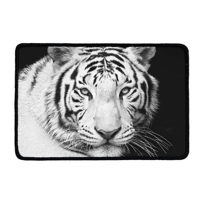 Monochrome White Bengal Tiger Print Kitchen Mat