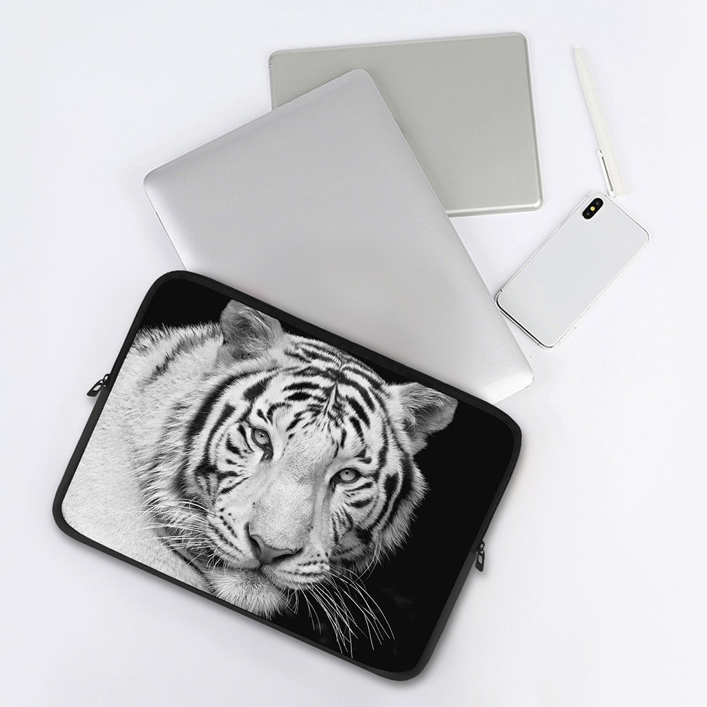 Monochrome White Bengal Tiger Print Laptop Sleeve