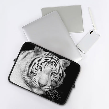 Monochrome White Bengal Tiger Print Laptop Sleeve