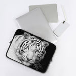 Monochrome White Bengal Tiger Print Laptop Sleeve