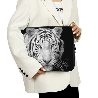 Monochrome White Bengal Tiger Print Laptop Sleeve