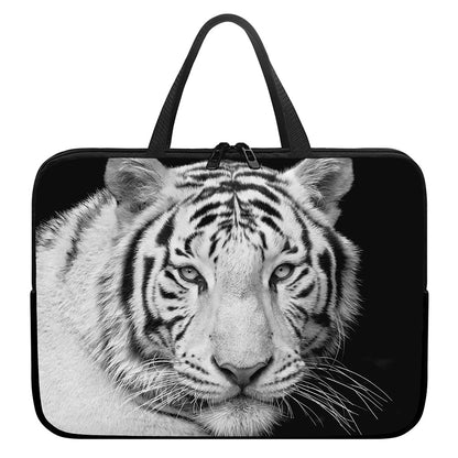 Monochrome White Bengal Tiger Print Laptop Sleeve With Handle