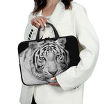 Monochrome White Bengal Tiger Print Laptop Sleeve With Handle