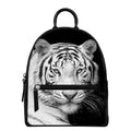 Monochrome White Bengal Tiger Print Leather Backpack
