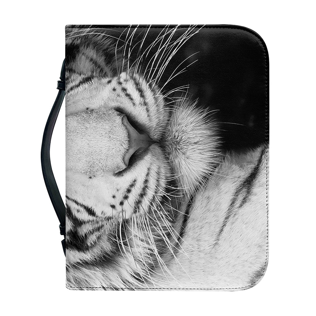 Monochrome White Bengal Tiger Print Leather Bible Cover