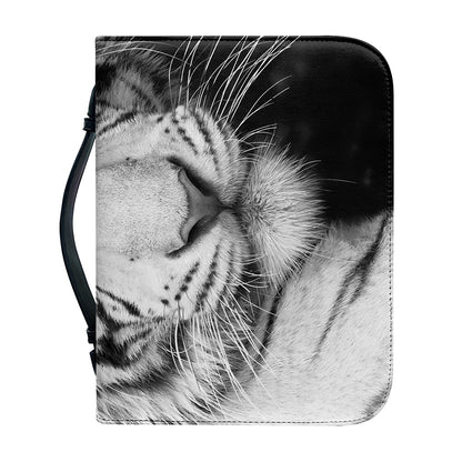 Monochrome White Bengal Tiger Print Leather Bible Cover