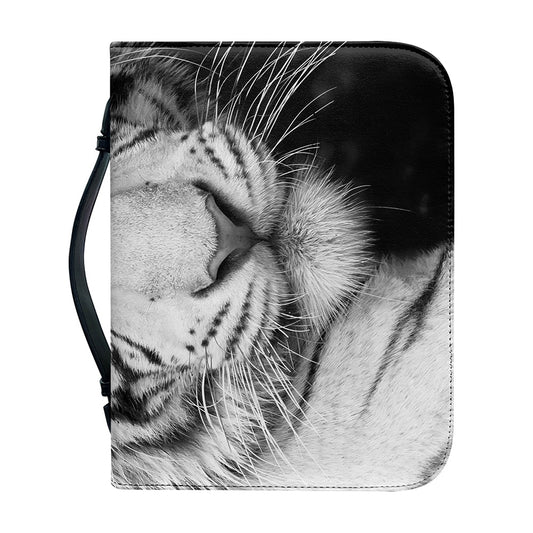 Monochrome White Bengal Tiger Print Leather Bible Cover