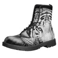 Monochrome White Bengal Tiger Print Lace-Up Boots