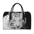 Monochrome White Bengal Tiger Print Leather Duffel Bag